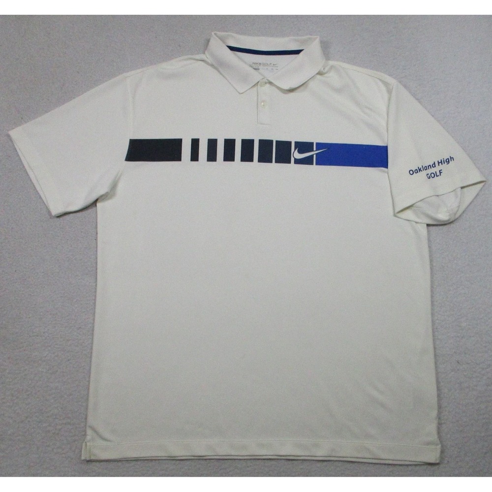 Nike Golf Polo Shirt Mens XXL White Dri-Fit Oakland High Golf Graphic Sport